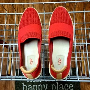 UGG red flat breathable mesh top design loafers.